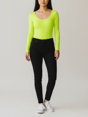 Heart & Hips Neon Long Sleeve Snap Bottom Bodysuit NWT Size SMALL Sheer Stretch